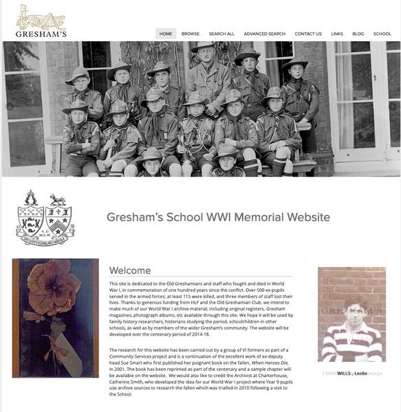 Gresham’s School WWI Memorial Website